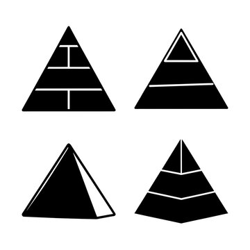 Black and white geometric pyramid icons set - Four stylish black and white geometric pyramid icons arranged in a square pattern.