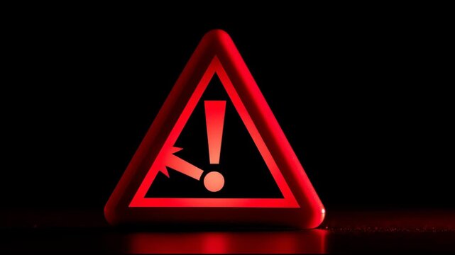 An error message symbol shows on a dark screen. The red triangle warning icon signals a photography problem during night time.