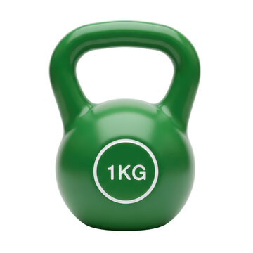 A green kettlebell with a weight of 1 kilogram displayed prominently on its front.