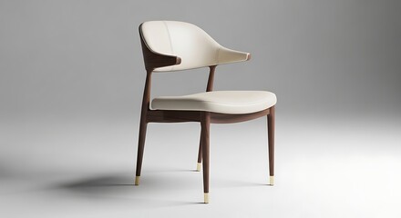 Fototapeta premium Elegant chair with white upholstery. Modern wooden armchair design