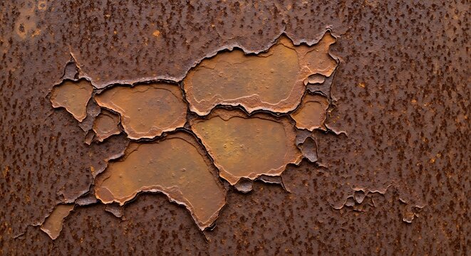 Rusted Brown Metal Surface with Peeling Paint Texture in Close Up