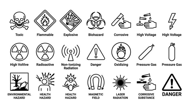 Hazard Symbols Icons - Warning Signs Collection - Safety Pictograms