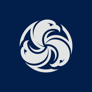 Circular eagle heads logo emblem in blue