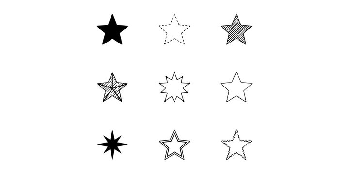 Stars in Various Styles and Patterns Arranged in a 3x3 Grid Featuring Star, Pattern, Design with Designs and Illustration