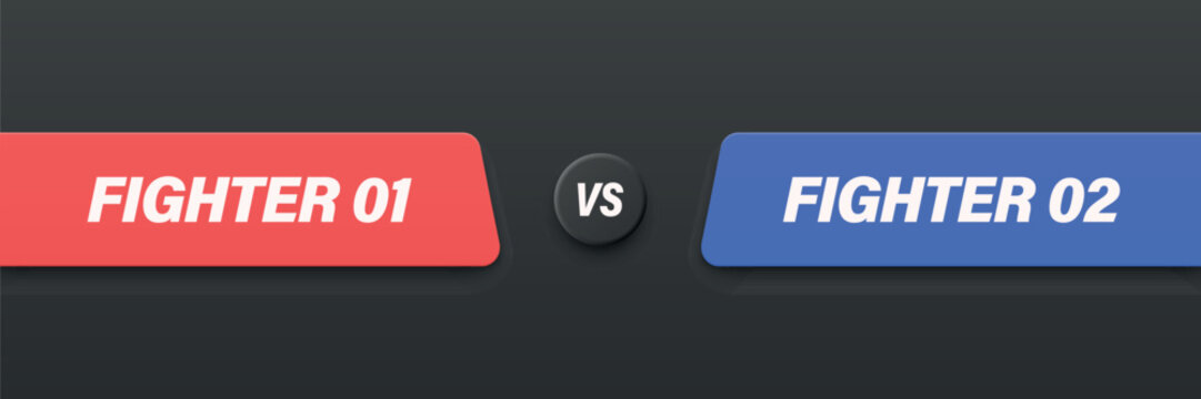 Versus Horizontal Black Banner, Vector Illustration. Red vs Blue Fighter Comparison Label for Game Stream Overlay. Battle Screen, Tournament Match. Esports Design, Competition Concept