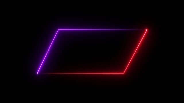 Parallelogram rectangle picture frame with two tone neon color shade motion graphic. violet and red light for overlay element. Motion graphics of picture frame