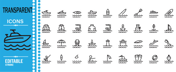 Marine Boats and Ocean Transportation Line Icon Set © SANTI