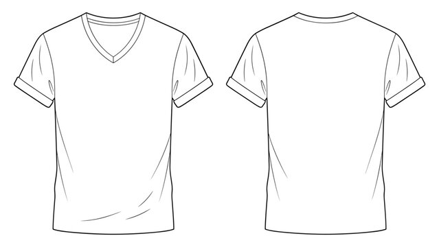 mens classic crew neck t shirt flat sketch vector illustration front and back view technical drawing template. cad mockup.