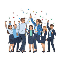 Obraz premium Diverse Business Team Celebrating Success with Confetti High Five