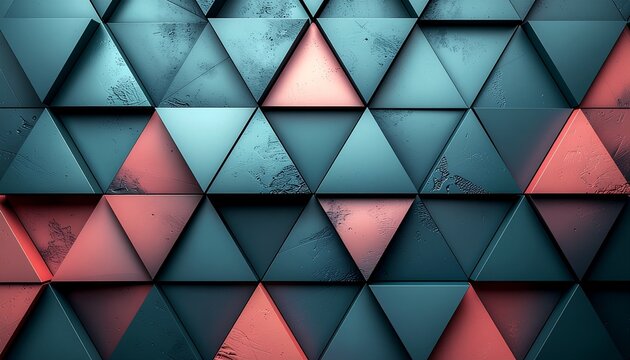 3D triangles in deep teal and coral gradien