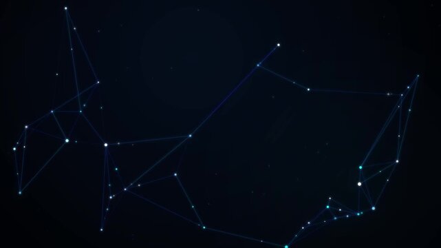 Futuristic professional digital network plexus structure with data connections moving and pulsing through dark
