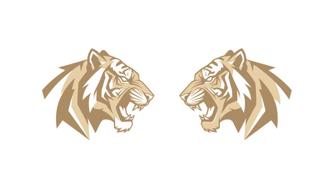 Two Fierce Tiger Heads Facing Opposite Directions.