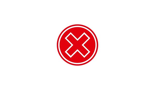 Red circular cross mark warning sign animation 