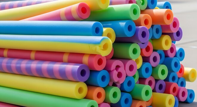 Colorful Foam Pool Noodles Stacked in Bright Indoor Display