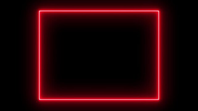 Rectangle picture frame animation icon neon glowing red color shape round display neon box retro rotation. Abstract Glowing Neon light frame rectangle. Abstract glowing neon rectangle border frame.