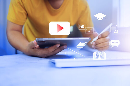 online education concept with a man using tablet to learning in the class education course