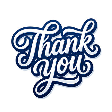 Thank you handwritten calligraphic text with elegant blue and white