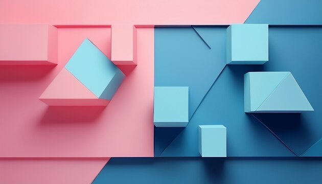Fondo Abstracto Minimalista Con Bloques De Papel Rosa Y Azul En Composicion Geometrica Moderna