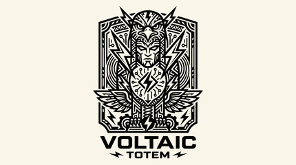 Obraz premium Voltaic Totem Emblem: Electric Owl Man Symbol with Lightning Bolt