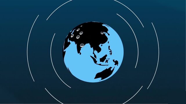 Rotating Planet Earth Digital Network Connection 2D Animation. Global Communication, Technology, World Map Loop.
