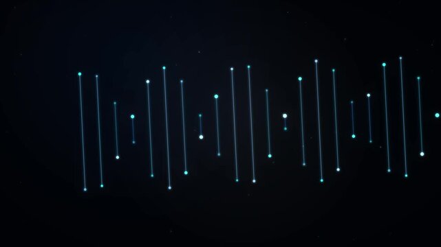 Modern digital blue lines and dots animating in a flowing dna helix pattern representing medical technology and