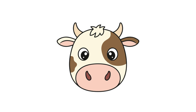 Cute cartoon cow face with brown spots and small horns illustrated on a simple white background for children or branding designs.