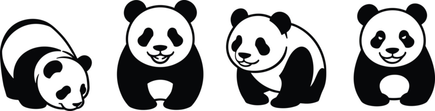 Cute Giant Panda Character Icon Set with Diverse Sitting and Crawling Poses for Children Graphic Design, Logo Creation, and Creative Vector Art