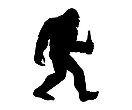Bigfoot Sasquatch walking in wilderness mythical cryptid silhouette