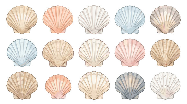 Scallop seashells watercolor texture repeat for coastal wallpaper fabric packaging wedding stationery marine learning beach resort decor spa identity craft projects natural ocean design