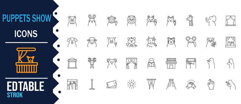 Hand Puppets and Theater Performance Line Icon Pack