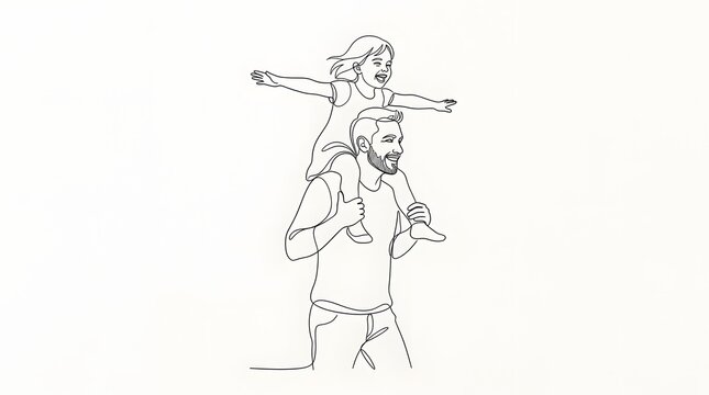 Minimalist line art father carrying daughter
