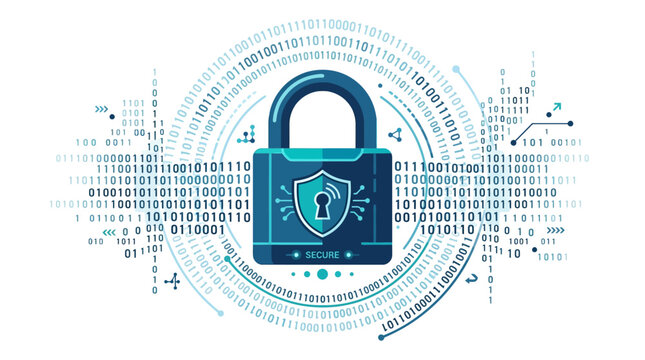 Digital padlock with binary code representing cybersecurity and data protection