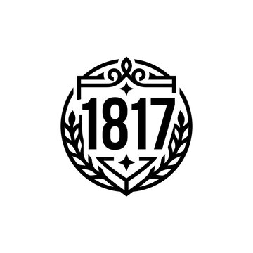 Vintage 1817 emblem with laurel wreath and crown