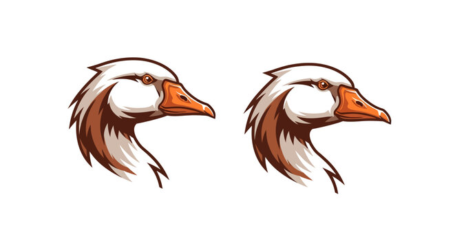 Two stylized goose heads in profile view.