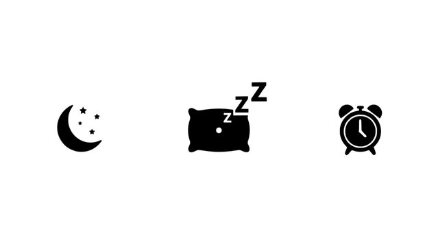 Moon Icon with Stars, Pillow with Z's, and Alarm Clock Icon Representing Sleep and Wakefulness Featuring Z's, Night, Rest with Relaxation and Time