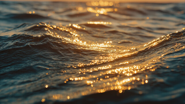Close up of powerful sea wave crest illuminated by evening sun
