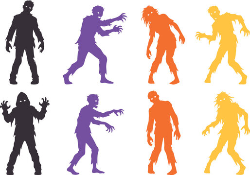 Set of zombie silhouette vector isolated on white background