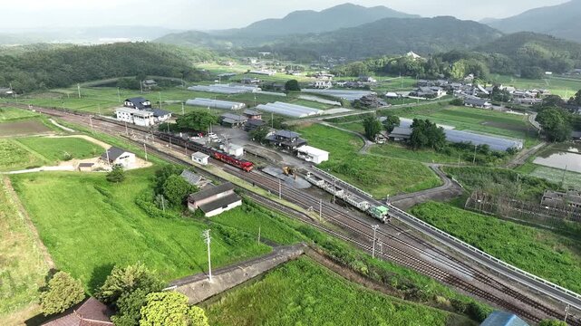 Special Train Passing Sanuki-Saita Station on the Dosan Line, Kagawa, Japan
