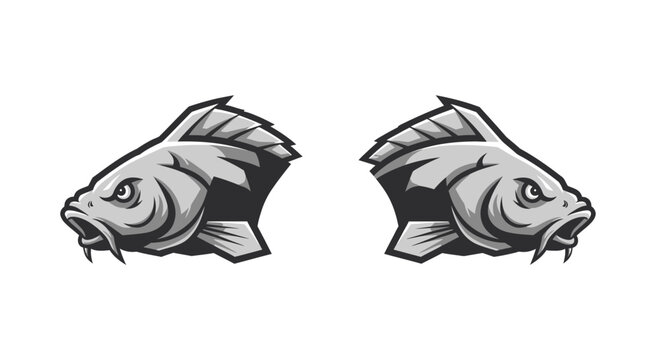Detailed illustration of two carp fish heads in profile view.