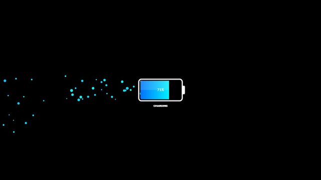 Huawei smartphone charging screen animation showing blue battery indicator icon and glowing energy particles on black background