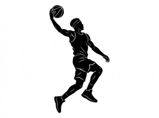 Basketball Player Slam Dunk Action Silhouette Vector Illustration © Gina