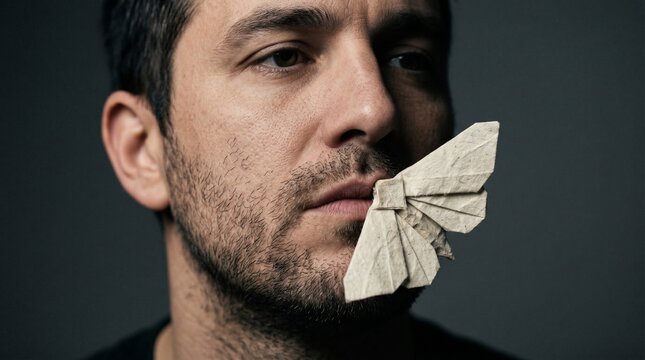 Arte de origami artesanal sobre labios humanos