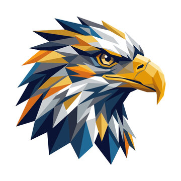 Majestic eagle head portrait with low poly geometric vector art style