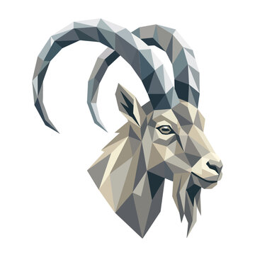 Modern geometric ibex head illustration with low poly design