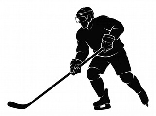 Fototapeta premium Ice Hockey Player Skating with Stick and Puck Silhouette Vector