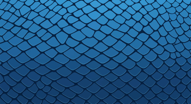 Seamless blue snake scale pattern background with repeating geometric shapes in navy and royal blue, detailed reptile skin texture for graphic design and digital wallpaper.