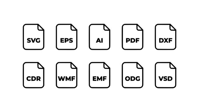File Icons Representing Various Vector Graphic Formats Arranged in Two Rows Featuring Icon, Format, Svg with Eps and Ai Elements