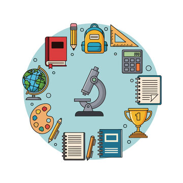 School Supplies and Science Equipment Circle - Education and Learning Concept