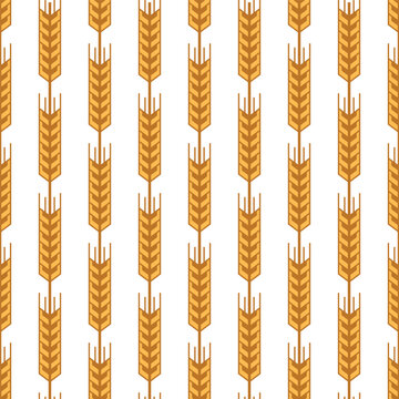 Vector Seamless Pattern with Agriculture Wheat and Cereal Ears on White Background. Organic Wheat, Rice Ear Design Template. Bread, Beer Packaging, Farming, Organic Food Concepts