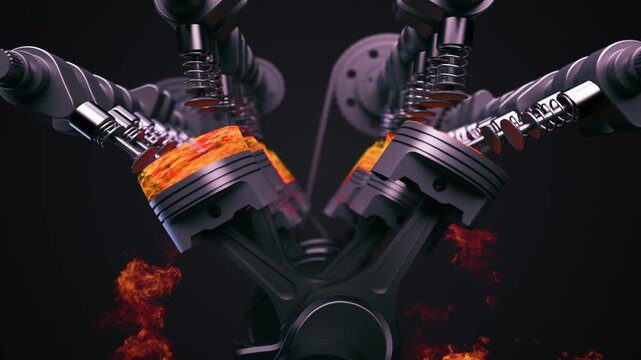 Racing engine pistons glow with fiery power